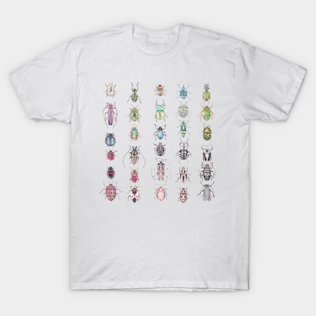 Beetles in a rainbow of colors T-Shirt by wanderinglaur